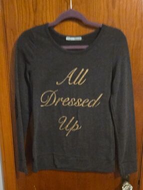 Maurices Charcoal Gray Crewneck Sweater with Gold Script